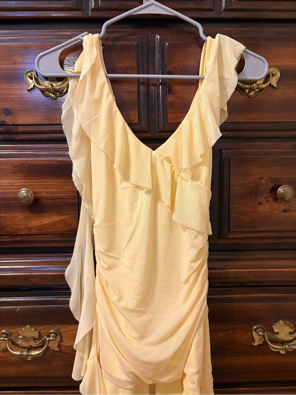 Peppermayo Pale Yellow One-Shoulder Ruffle Dress